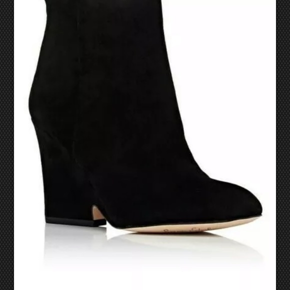 SAM EDELMAN WILSON WEDGE SUEDE BLACK  ANKLE BOOTS - Picture 2 of 5